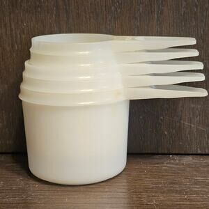 Vtg 5 Pc Set TUPPERWARE Nesting Measuring Cups 1, 3/4, 2/3, 1/3, 1/4 Sheer White